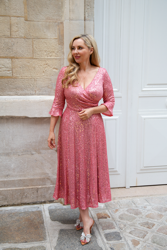 'Coco' Pink Sequin Midi Swing Dress