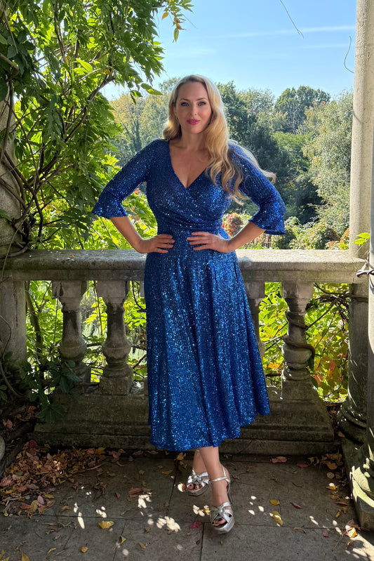 NEW IN - 'Coco' Electric Blue Sequin Midi Swing Dress
