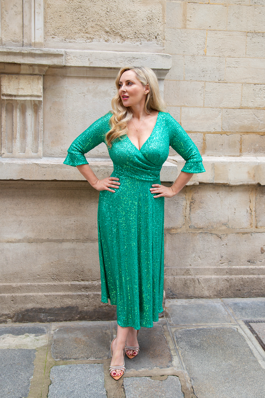 'Coco' Jade Sequin Swing Midi Dress