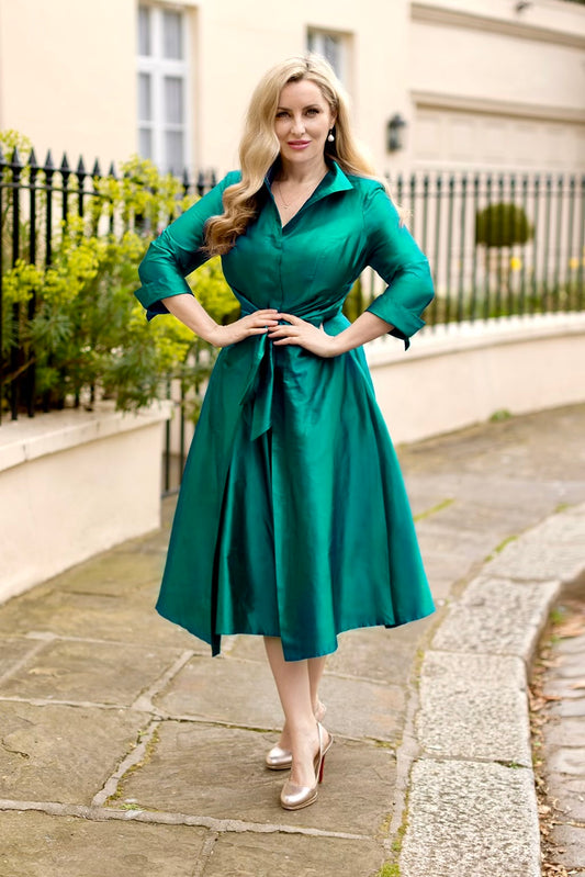 'Grace' Emerald Silk Dupion Dress