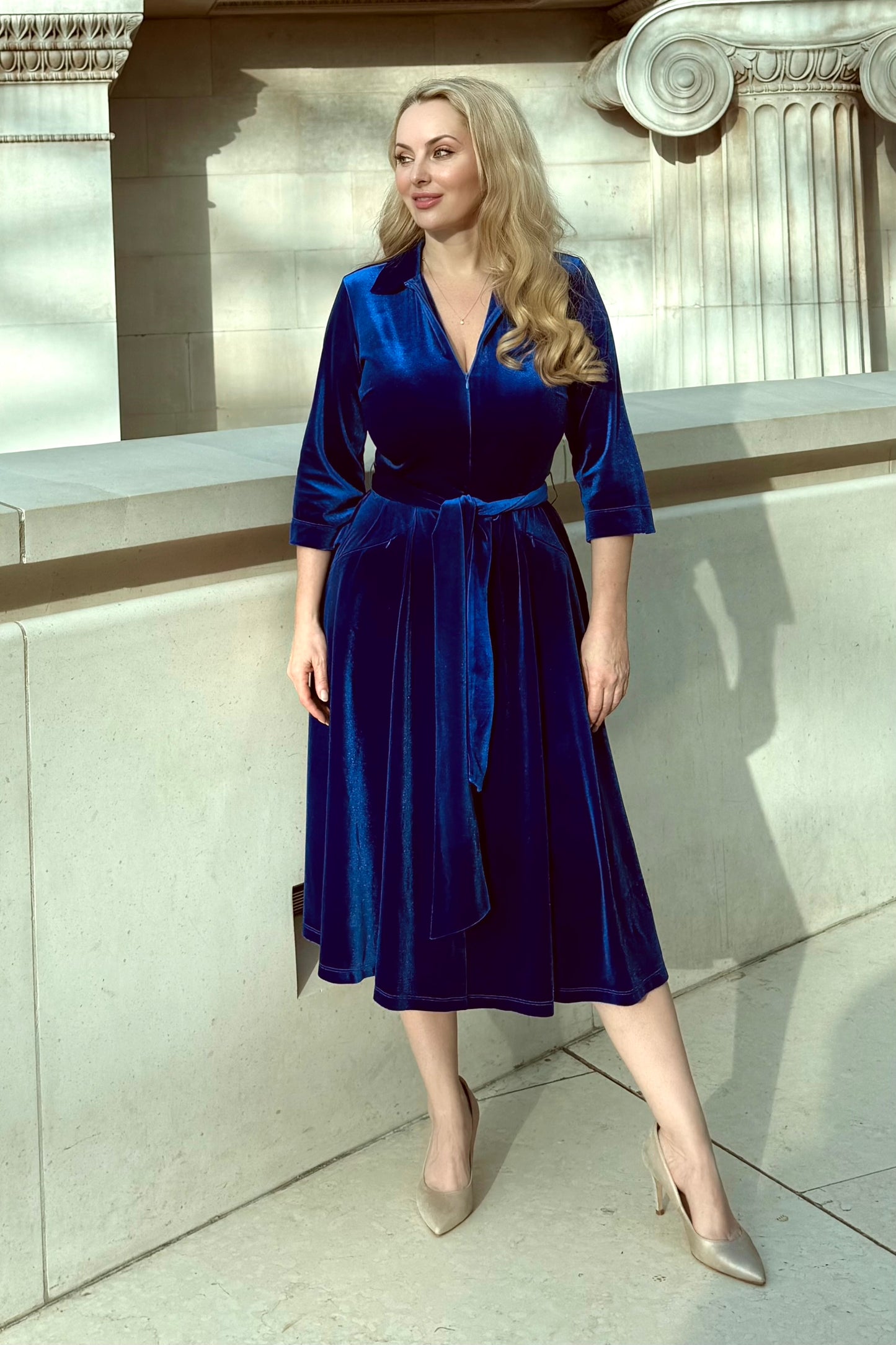 New Season - The 'Zip Pocket' Velvet Dress in Electric Blue