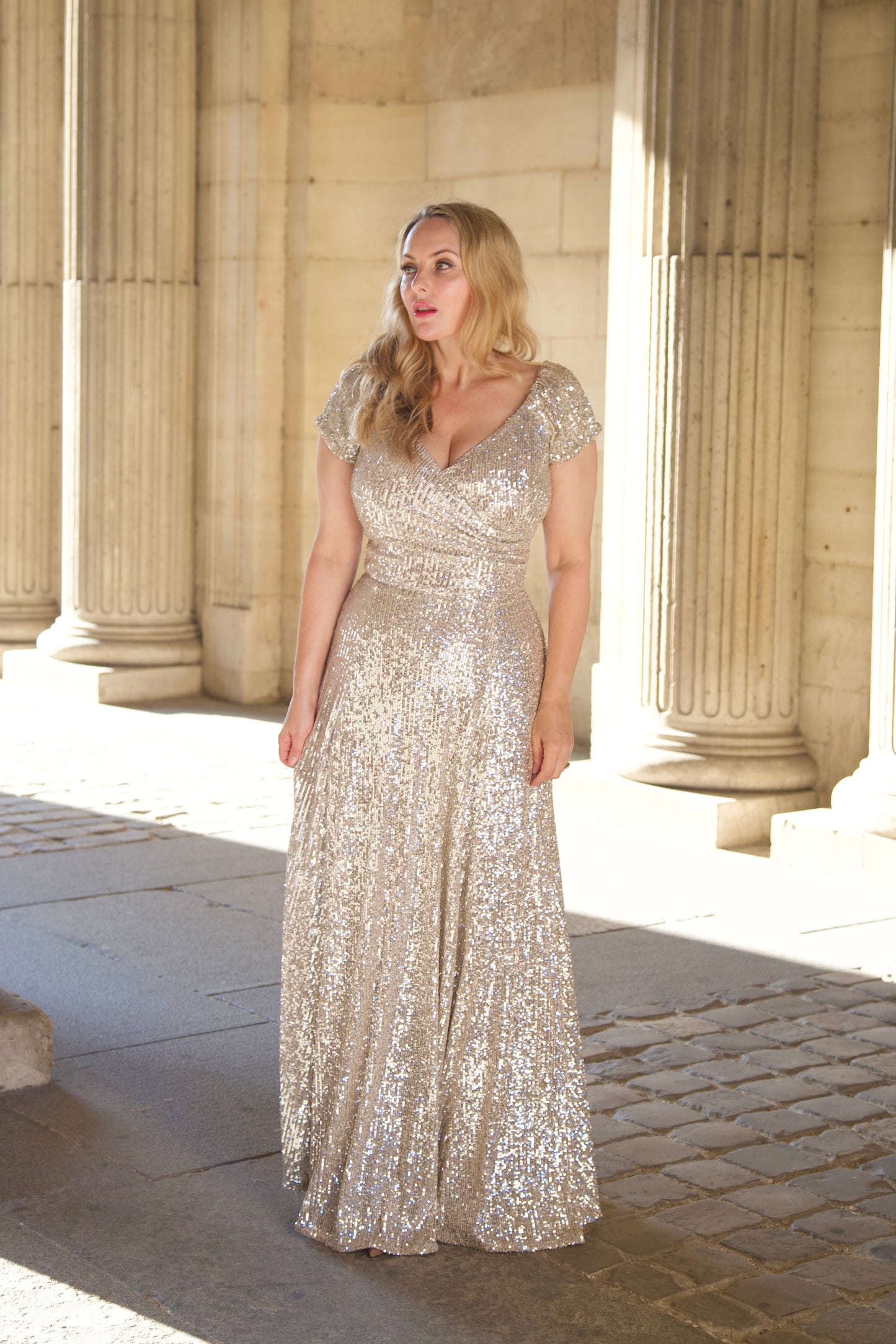 'Soft Silver' Sequin Swing Gown