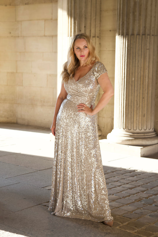 'Soft Silver' Sequin Swing Gown