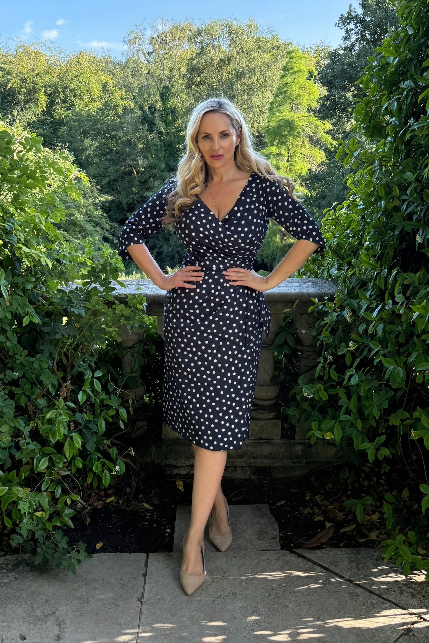 NEW IN - 3/4 Sleeve 'Confident' in Navy Polka Dot Stretch Cotton