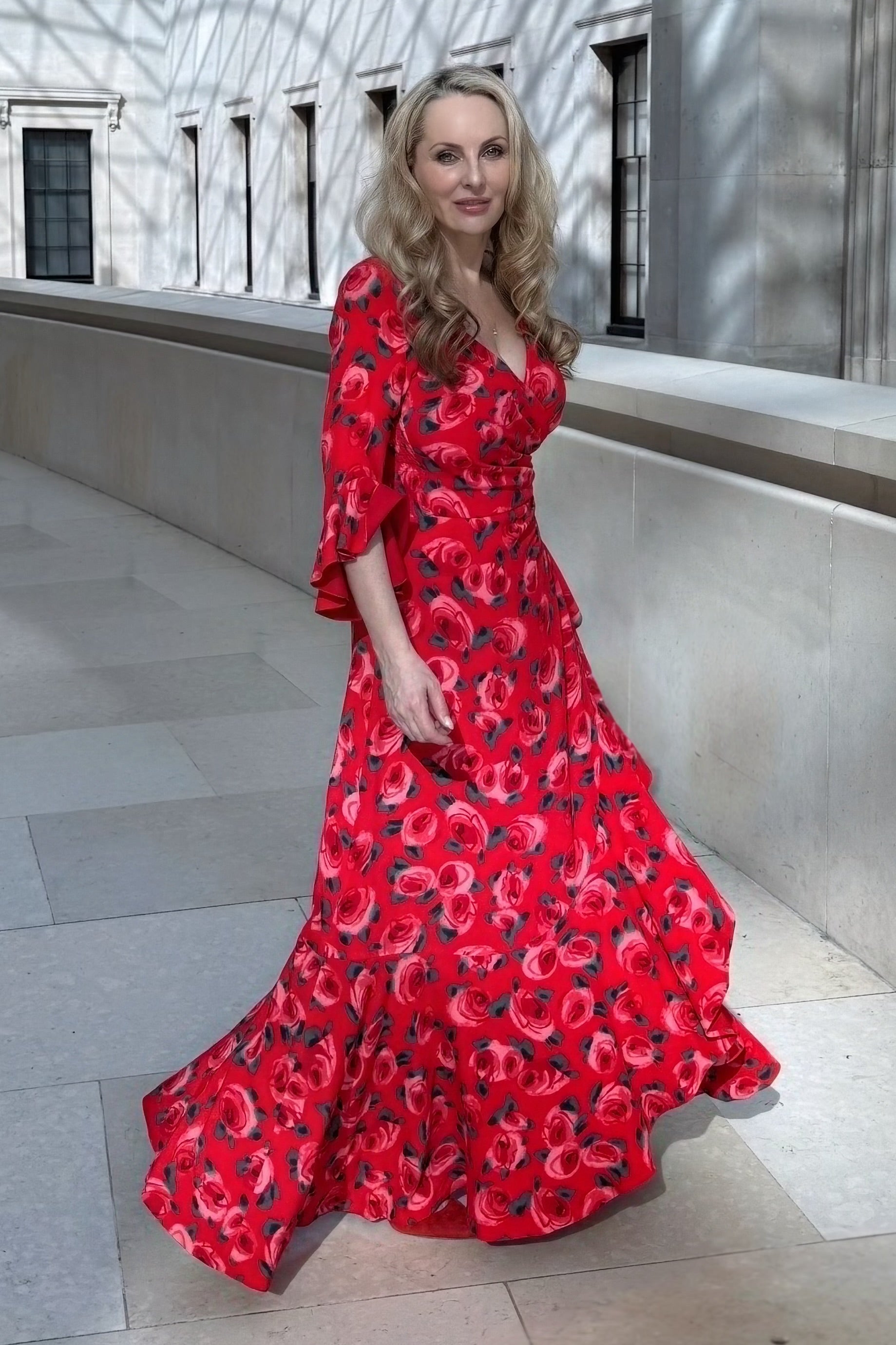 katya ruffle maxi dress Stevie Floral Ruffle Dress in Red Tahitian Rose – Katya Wildman