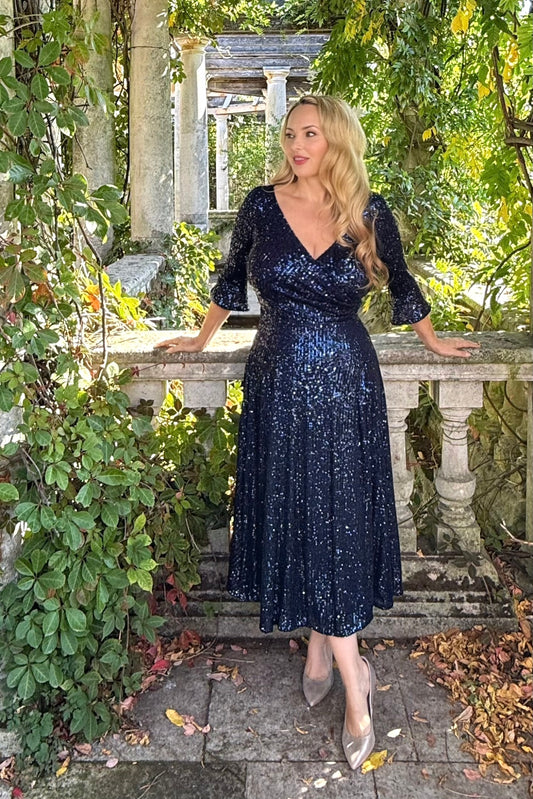 NEW IN - 'Coco' Navy Sequin Midi Swing Dress