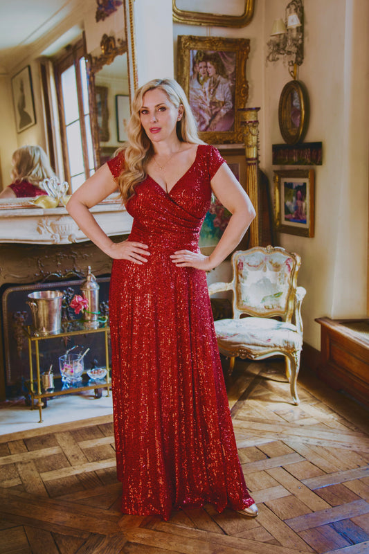 LAST FEW AVAILABLE - 'Ruby Red' Sequin Swing Gown