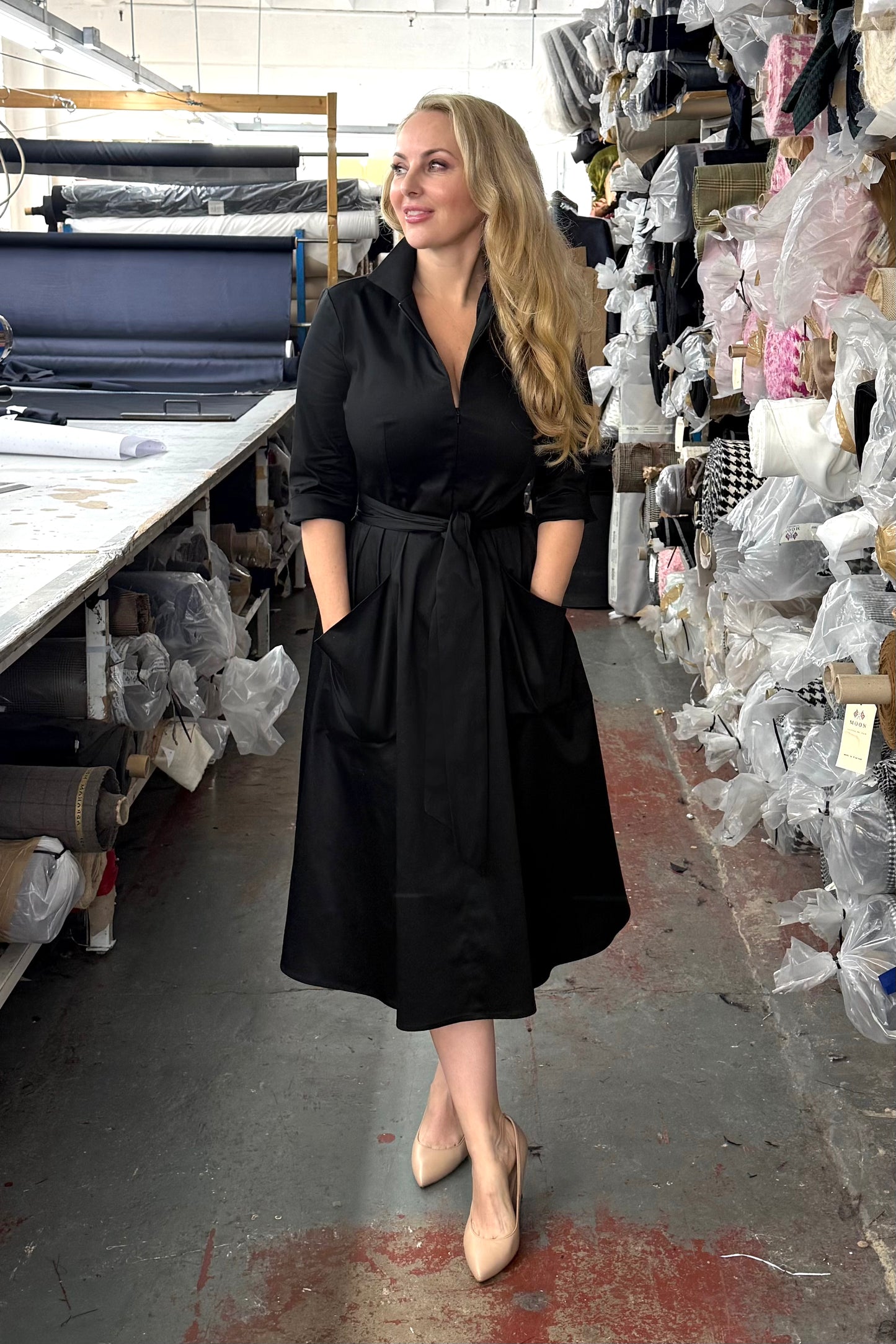 BACK IN STOCK - The 'Zip Pocket' Dress in Jet Black Stretch Cotton