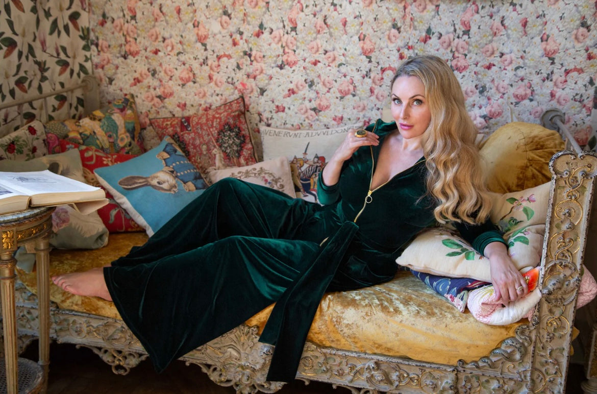 LAST FEW - 'Hampstead' Velvet Luxe Zip Jumpsuit in Dark Green