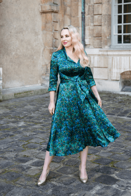 Green Peacock Grace Dress made in Liberty Silk Satin