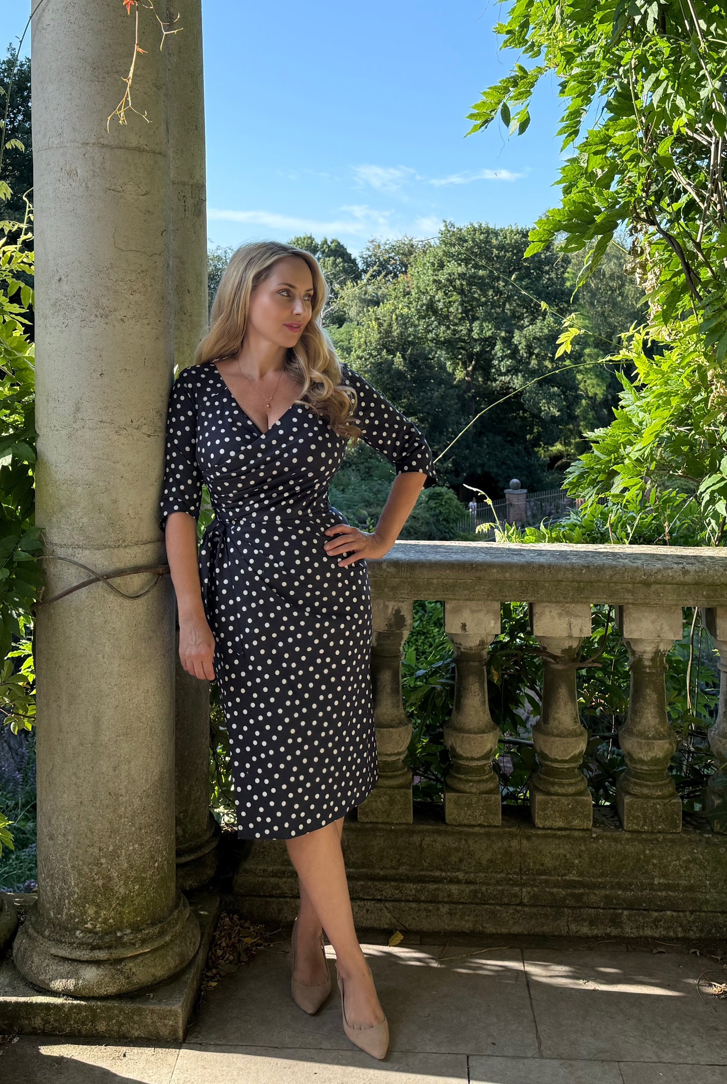 NEW IN - 3/4 Sleeve 'Confident' in Navy Polka Dot Stretch Cotton
