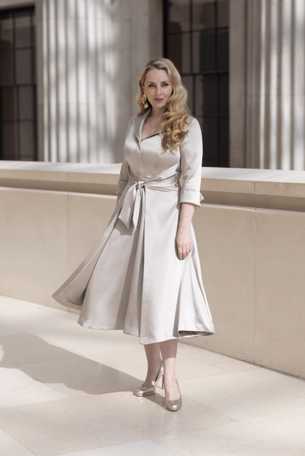 Mushroom Grace Stretch Satin Dress