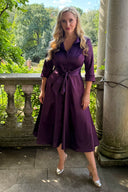 Grace plum stretch satin shirt dress by Katya Wildman