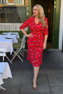 Sculpt shirt dress in Red Tahitian Rose print by Katya Wildman