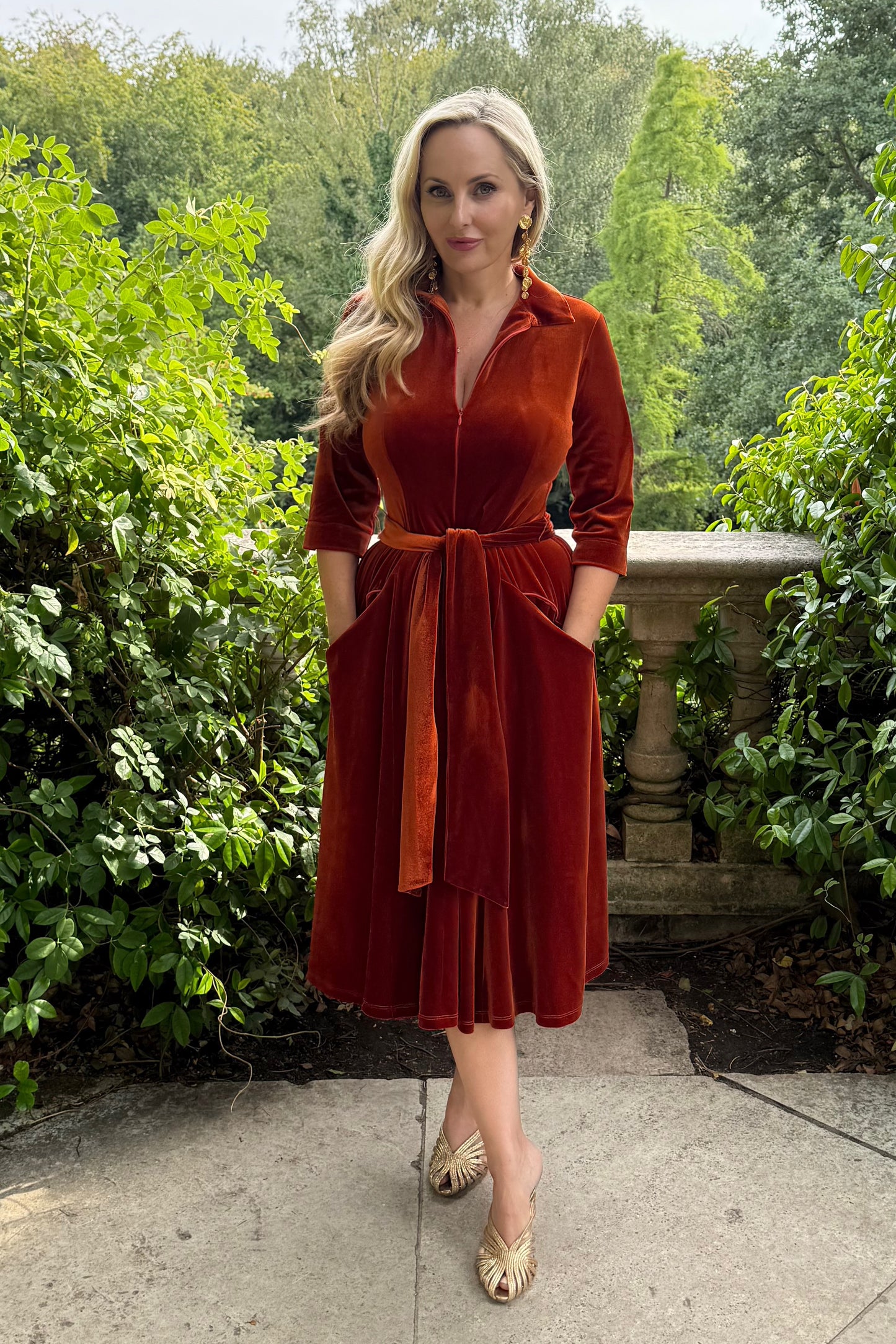 PREORDER NOW - The 'Zip Pocket' Velvet Dress in Rust - Despatches w/c 13th October