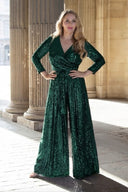 Wide Leg Jumpsuit Dark Green Sequin