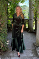 'Stevie' Luxe Velvet Ruffle Dress in Olive