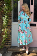 The 'Zip Pocket' Dress in Aqua Rose Reverie - New Ballerina Length