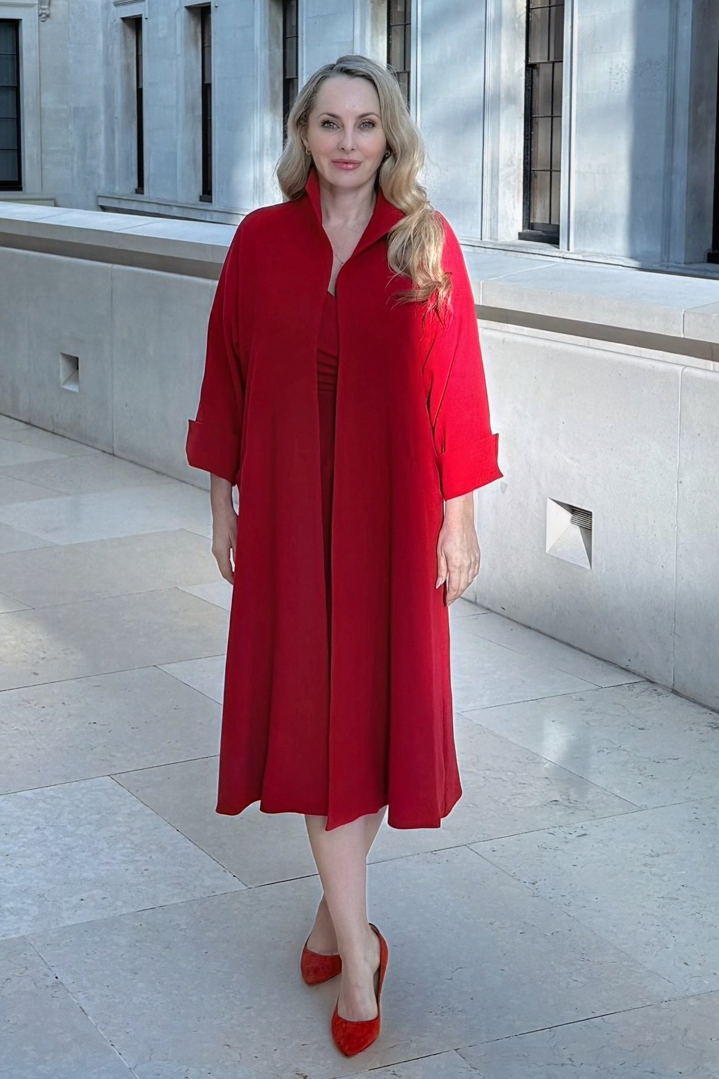 New Season - The Cliveden Swing Coat in Red Crepe