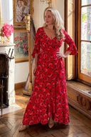 'Stevie' Luxe Ruffle Dress in Tahitian Red Rose