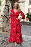 'Stevie' Luxe Ruffle Dress in Tahitian Red Rose