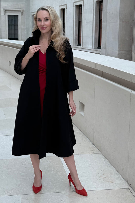 The Cliveden Wool Swing Coat in a Black Cashmere Mix