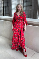 'Stevie' Luxe Ruffle Dress in Tahitian Red Rose