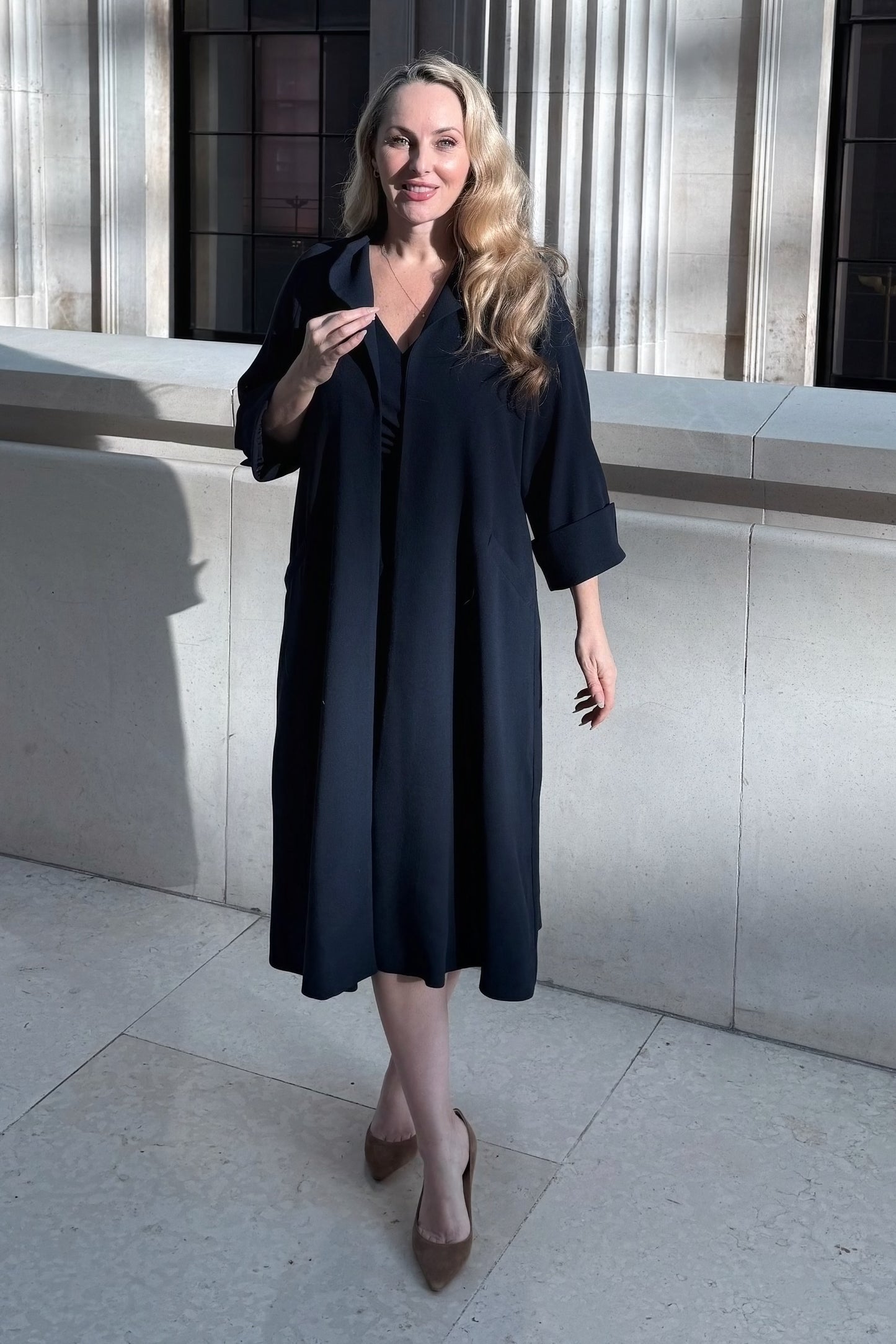 New Season - The Cliveden Swing Coat in a Navy Crepe - Sold out size 1 back in stock End February