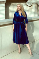 The 'Zip Pocket' Velvet Dress in Electric Blue