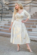 'Confident Swing' dress in Gold Brocade