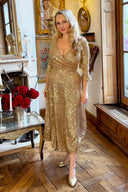 'Coco' Gold Sequin Midi Swing Dress