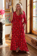 'Stevie' Luxe Ruffle Dress in Tahitian Red Rose