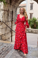 'Stevie' Luxe Ruffle Dress in Tahitian Red Rose