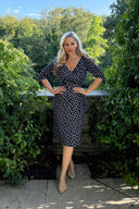 'Confident' Dress in Navy Polka Dot