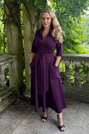 The 'Zip Pocket' Dress in Plum Ponte Jersey  - Ballerina Length