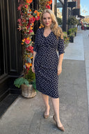 The 'Sculpt' Dress in Navy Polka Dot