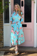 The 'Zip Pocket' Dress in Aqua Rose Reverie - New Ballerina Length
