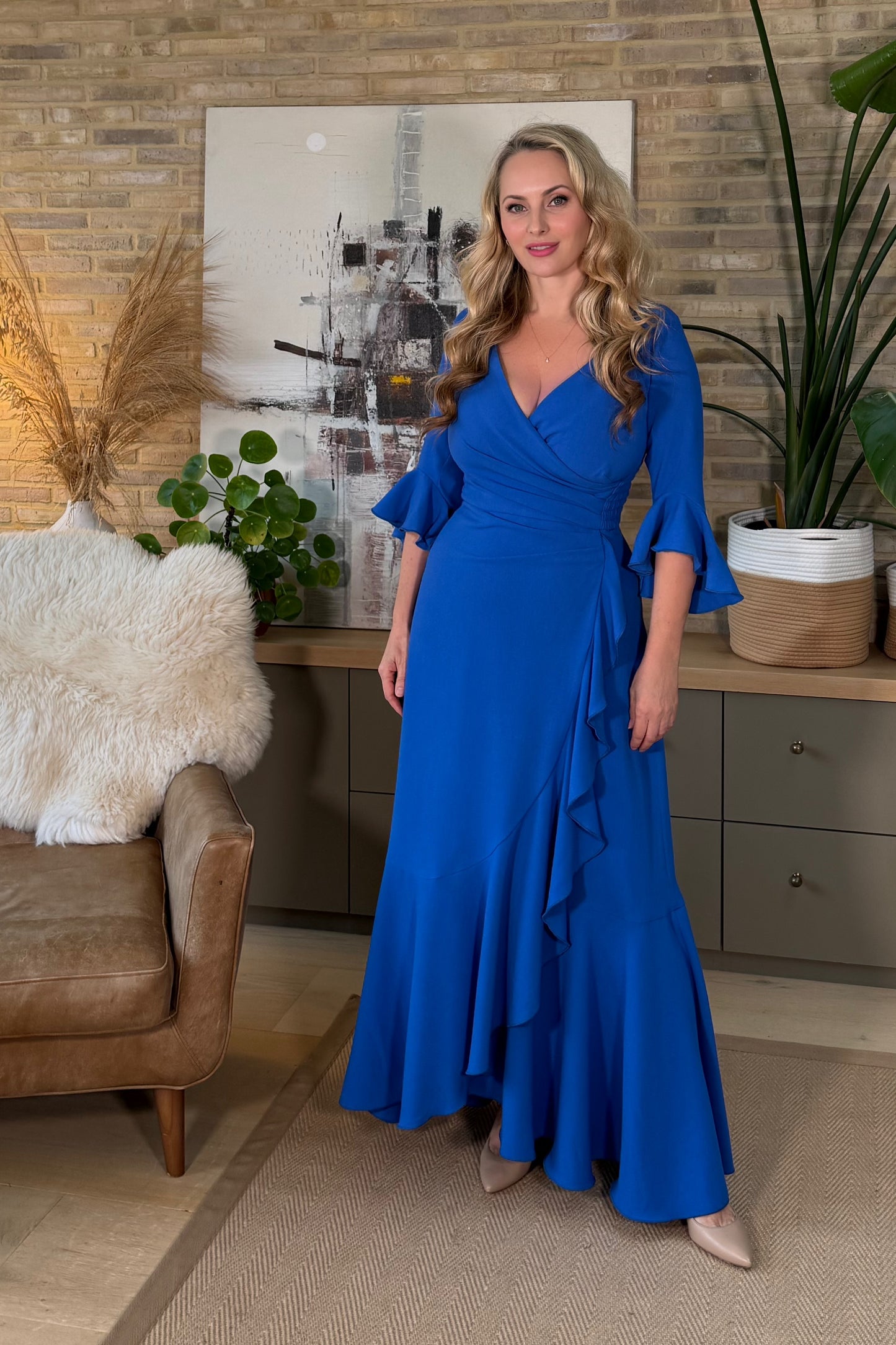 NEW IN - 'Stevie' Luxe Ruffle Dress in Bright Blue