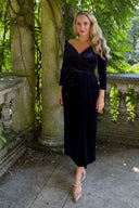 'Claridges' Velvet Dress in Navy