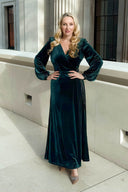 Velvet Wrap Maxi Robe Gown in Dark Green