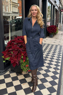 The Straight 'Zip Pocket' Dress in Soft Dark Denim Jersey