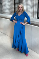 'Stevie' Luxe Ruffle Dress in Bright Blue