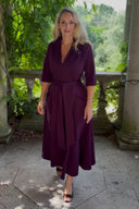 The 'Zip Pocket' Dress in Plum Ponte Jersey  - Ballerina Length