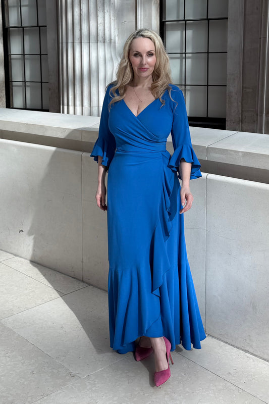 'Stevie' Luxe Ruffle Dress in Bright Blue
