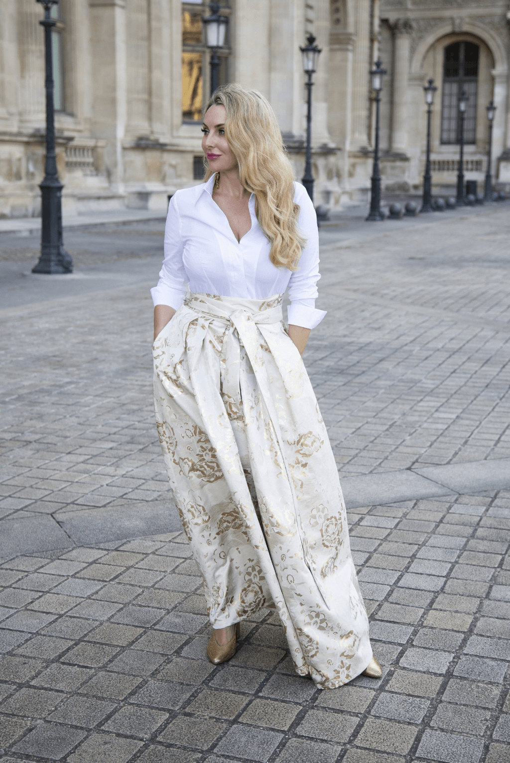 Gold and Cream Brocade Maxi Skirt