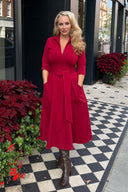 The 'Zip Pocket' Dress in Deep Red Ponte Jersey  - Ballerina Length- shipping early w/c 28th Sept