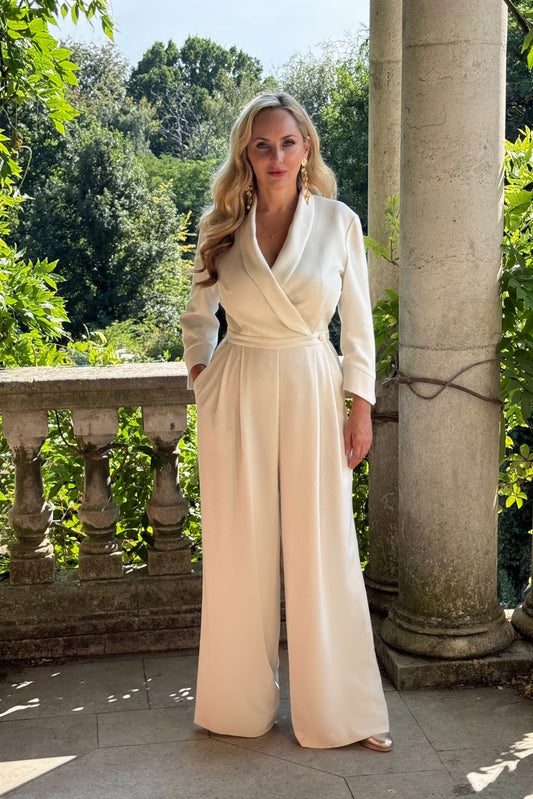 COMING SOON (SEP) - 'Dietrich' Palazzo Jumpsuit in Light Ivory