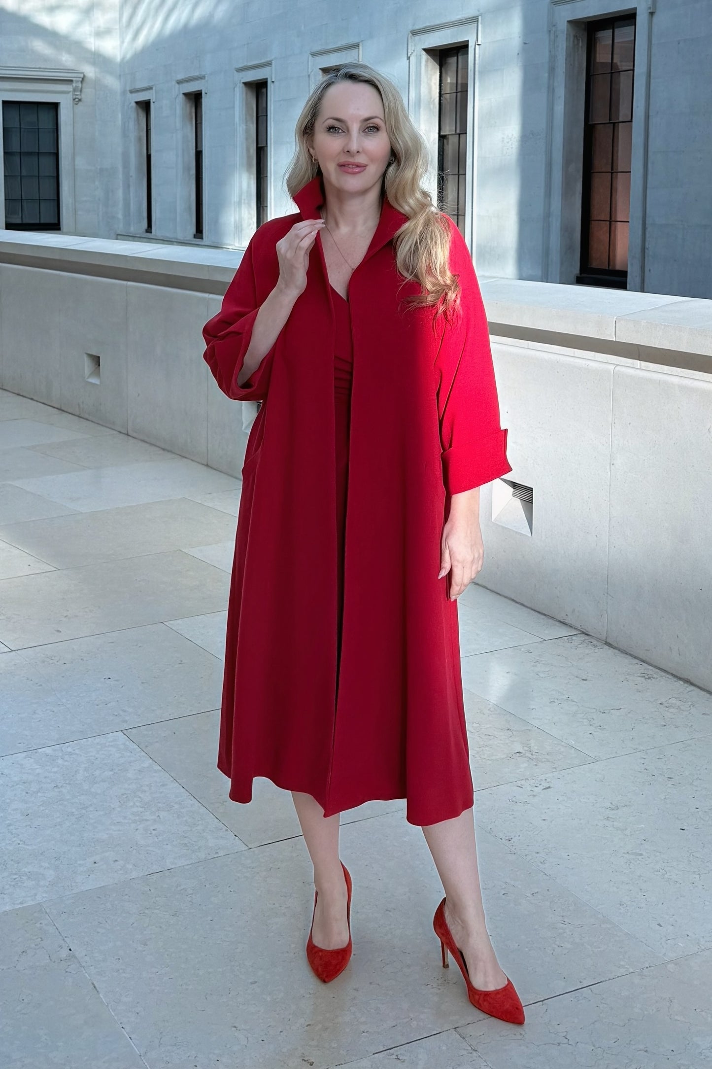 New Season - The Cliveden Swing Coat in Red Crepe