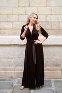 'Hampstead' Velvet Luxe Zip Jumpsuit in Chocolate
