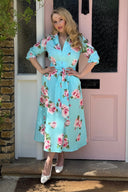 The 'Zip Pocket' Dress in Aqua Rose Reverie - New Ballerina Length